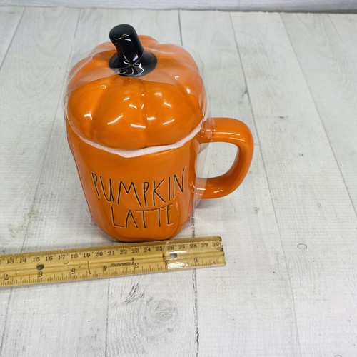 Rae Dunn PUMPKIN LATTIE Spice Topper 16oz Orange Ceramic 8" Coffee Tea Mug NEW - Picture 13 of 15