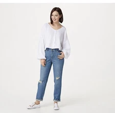 Rachel Hollis Ltd. Lived-In Boyfriend Jeans Vintage Wash Reg SIZE 10 A354072