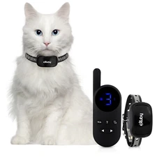 Small Cat Shock Collar w/Remote - Sound, Vibrate & Shock Mode - (Black/White)