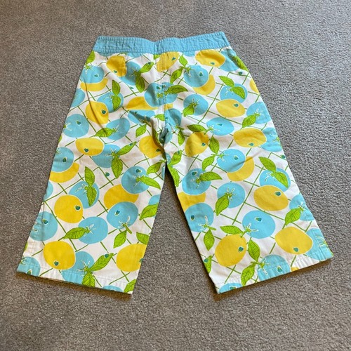 Vintage Lilly Pulitzer Pants Girls 7 Blue Yellow Preppy Lemon Citrus Cotton Tie - Picture 2 of 14
