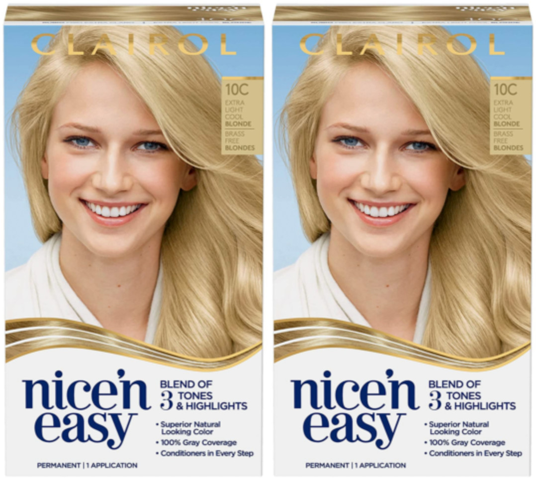 2 Pk Clairol Nice'n Easy Permanent Hair Color in 10C Extra Light Cool Blonde
