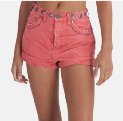 New One Teaspoon Bandit Shorts Womens 22 High Waist Coral Studs