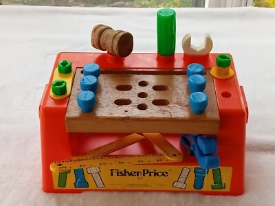 1980 Fisher Price Wood Plastic Work Bench Tools Made In USA #927