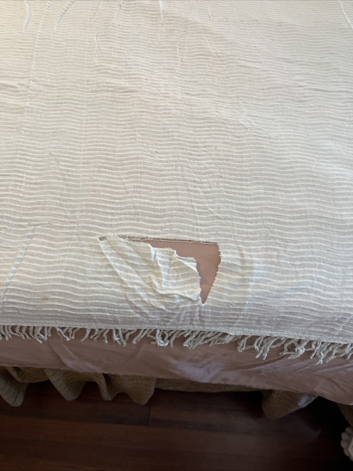 Vintage Light Green Chenille Bedspread 78” X 100” Cutter/Craft/Repair w