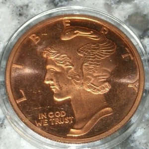 Golden State Mint 1 Avdp Ounce Copper 999 Fine Coin In Capsule Mercury Dime Ebay