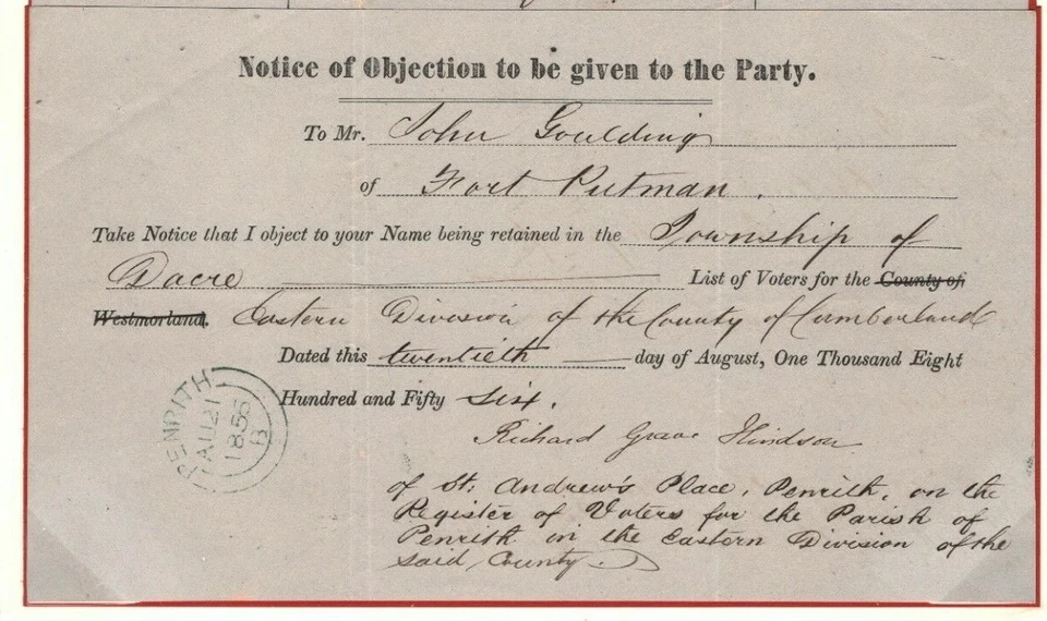 GB QV REGISTERED MAIL Cumberland Penrith *Notice of Objection*{2} {ex Reid} AF99 - Image 4 of 4