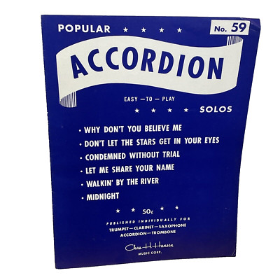 Popular Accordion Easy To Play Solos No. 59 1950s Sheet Music 6 Songs