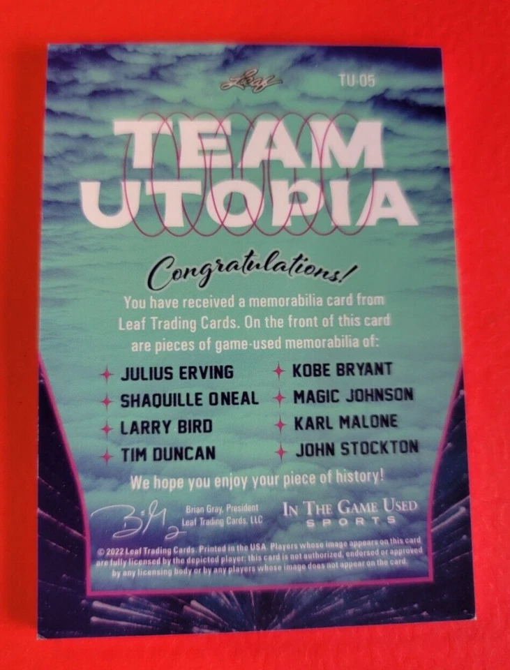 KOBE BRYANT LARRY BIRD MAGIC JOHNSON SHAQ MALONE STOCKTON DR J JERSEY CARD #5/25 - Image 2 of 3