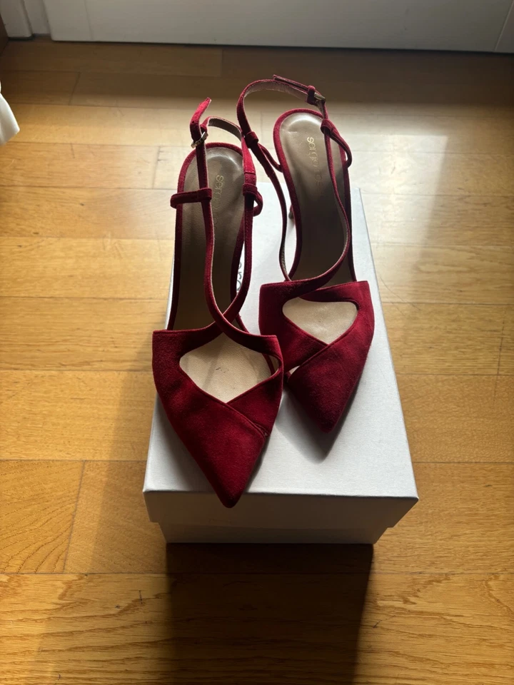Sergio Rossi Décolleté Red Suede Mid Heels Size 38 Excellent Condition - Imagen 2 de 4