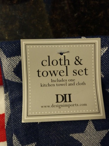 NEW NWT DII Design Imports Patriotic Stars & Stripes Kitchen Cloth & Towel Set - Picture 2 of 4