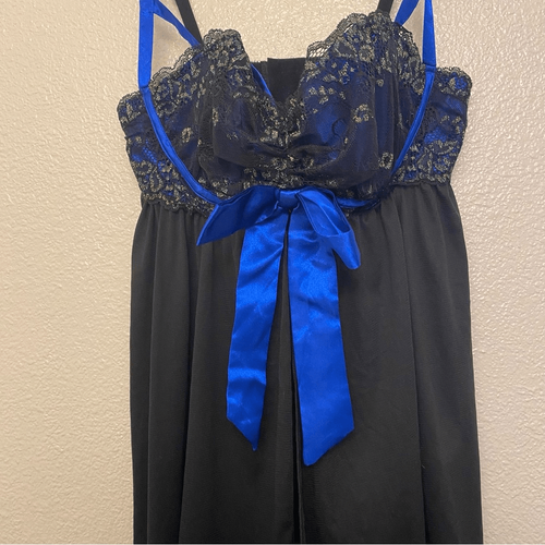 Cacique set black lace mesh Babydoll Chemise lingerie Sexy slip dress 14-16 new - Picture 2 of 11