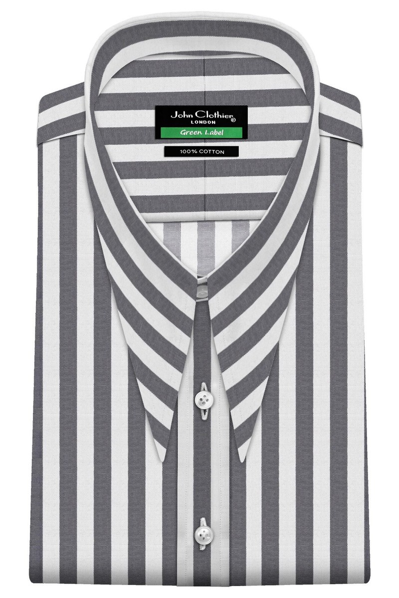 goodfellas dress shirt Men's Retro Dress Goodfellas Revival Spear Collar Grey White Wide Stripes Shirt