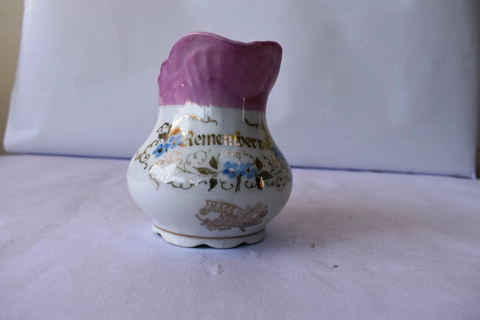 Antik Deutsche Porzellan Remember Me Krug Milch Topf Vergoldet Blumenmuster " K3 - Bild 2 von 4