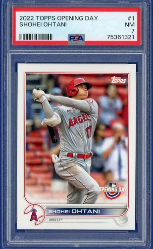 2022 Topps Opening Day # 1 SHOHEI OHTANI - 3 MVPs - Dodgers/Angels PSA 7
