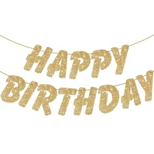 KatchOn, Glitter Gold Happy Birthday Banner Prestrung - 10 Feet | Gold Birthd...