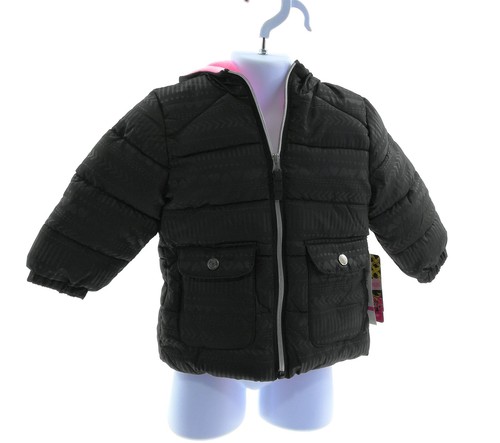 Abrigo Rosa Platino Bebé Niñas Ropa Exterior Negro Con Capucha Cremallera Manga Larga Chaqueta - Imagen 1 de 8