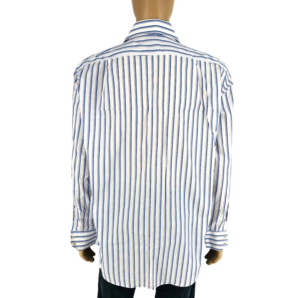 ROCCOBAROCCO Men White Striped Long Sleeves Shirt Size XL 43 17 - Image 3 of 4