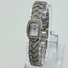 Women's DAVID TUTERA Silver Tone, Crystal Accent, MOP Dial Bracelet Watch, Runs