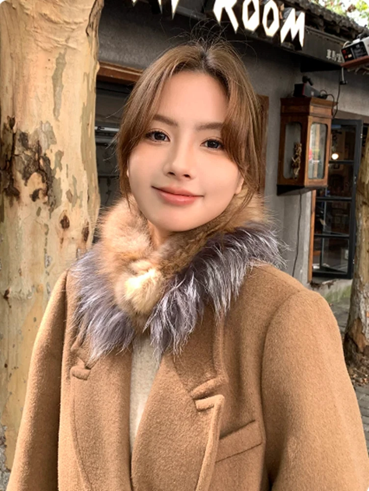 Double-Sided Mink Fur Scarf Luxurious Warm Plush Winter Neck Collar for Women