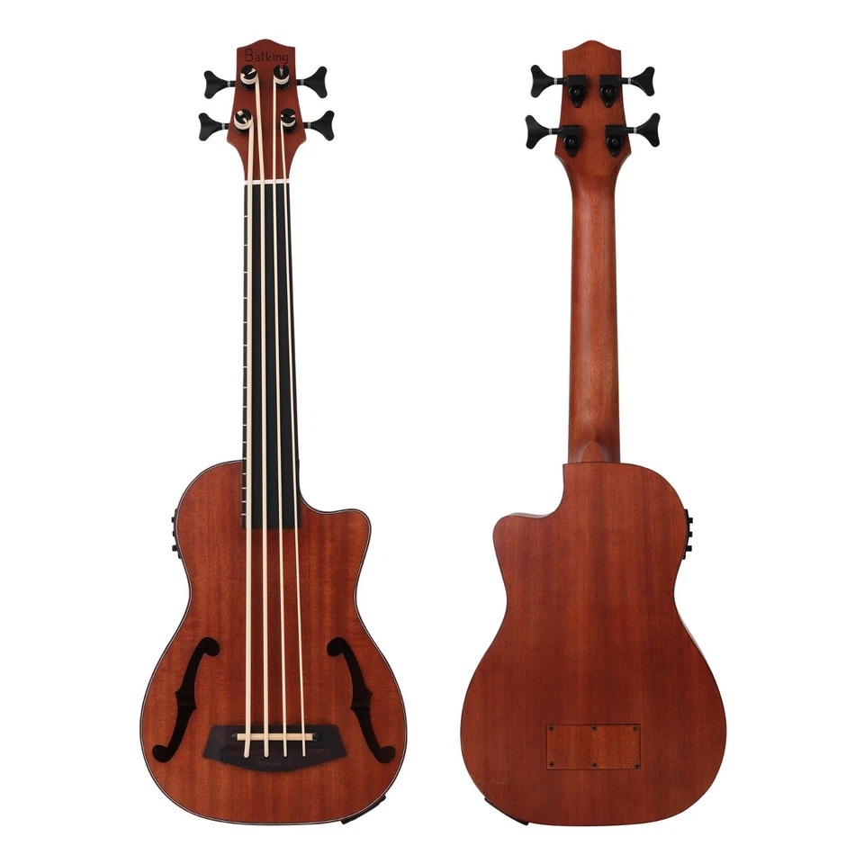 Batking Bass Ukulele UBass Baritone 30 Inch Mahogany F-Holes Fretless EQ Gig Bag - Image 2 of 4
