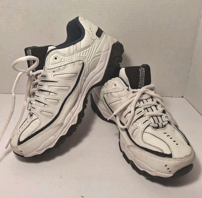 Skechers Mens Tennis Shoes Energy Afterburn White Navy Leather Sneakers 