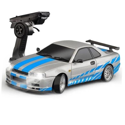 LD1899 1/18 Scale RC Drift Car, GTR R34 2.4GHz RWD Mini Model Car Silver-blue