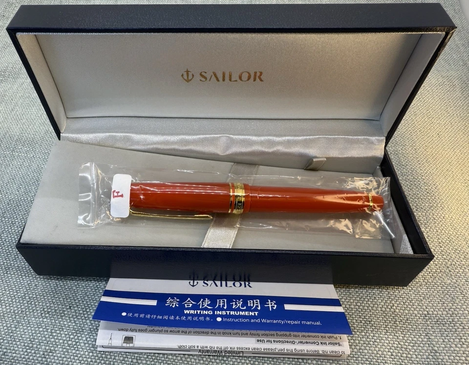Sailor Professional Gear Slim Red Gold Trim Fine Nib NOS Fountain Pen Converter - Image 2 of 4
