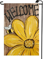 Welcome Spring Summer Sunflower Bee Garden Flag 12x18 Inch Double Sided Burlap S