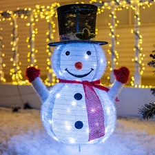 Christmas Snowman Decorations, 3FT Pre-Lit 48 LED Lighted Collapsible Snowman wi
