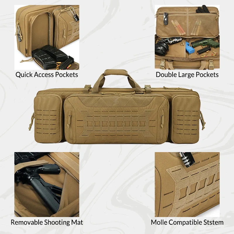 VOTAGOO Elite Ranger 36" Tan Soft Double Rifle Case 2 Rifles 2 Pistols - Image 2 of 4