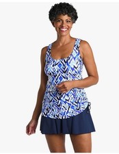 Maxine Of Hollywood Women's 8 Shirred Skirted Swim Dress One Piece Swimsuit Blue