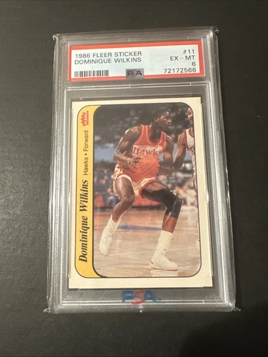 Pegatina Fleer 1986 #11 Dominique Wilkins PSA 6 EX-MT Atlanta Hawks - Imagen 1 de 2