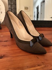 VTG 1950 s Heels By D Antonio Blue With Crystal Bows. Possibly Size 6