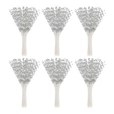60 Pcs 4mm Pearl String Bouquet Pearl Stick Stems Bouquets Garland Spray, Silver