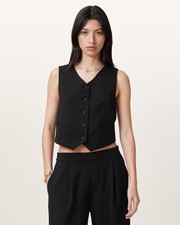 AllSaints Women's Aleida Tri Black Tailored Waistcoat Size 16 Cropped Sleeveless