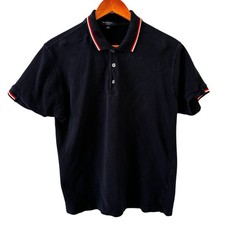 Burberry London Polo Shirt Mens Size L Navy Blue Tipped Collar Made In England