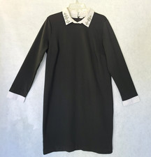 Ann Taylor Black Embelished Shift Dress Womens Large Office Modest Career LBD