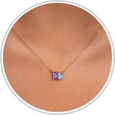 Birthstone Necklace for Women Teen Gifts 14K Gold Plated 14 Feb  Mar