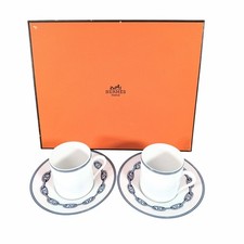 HERMES Chaine D'Ancre Blue Cup  Saucer Tableware coffee cup 2 SET USED