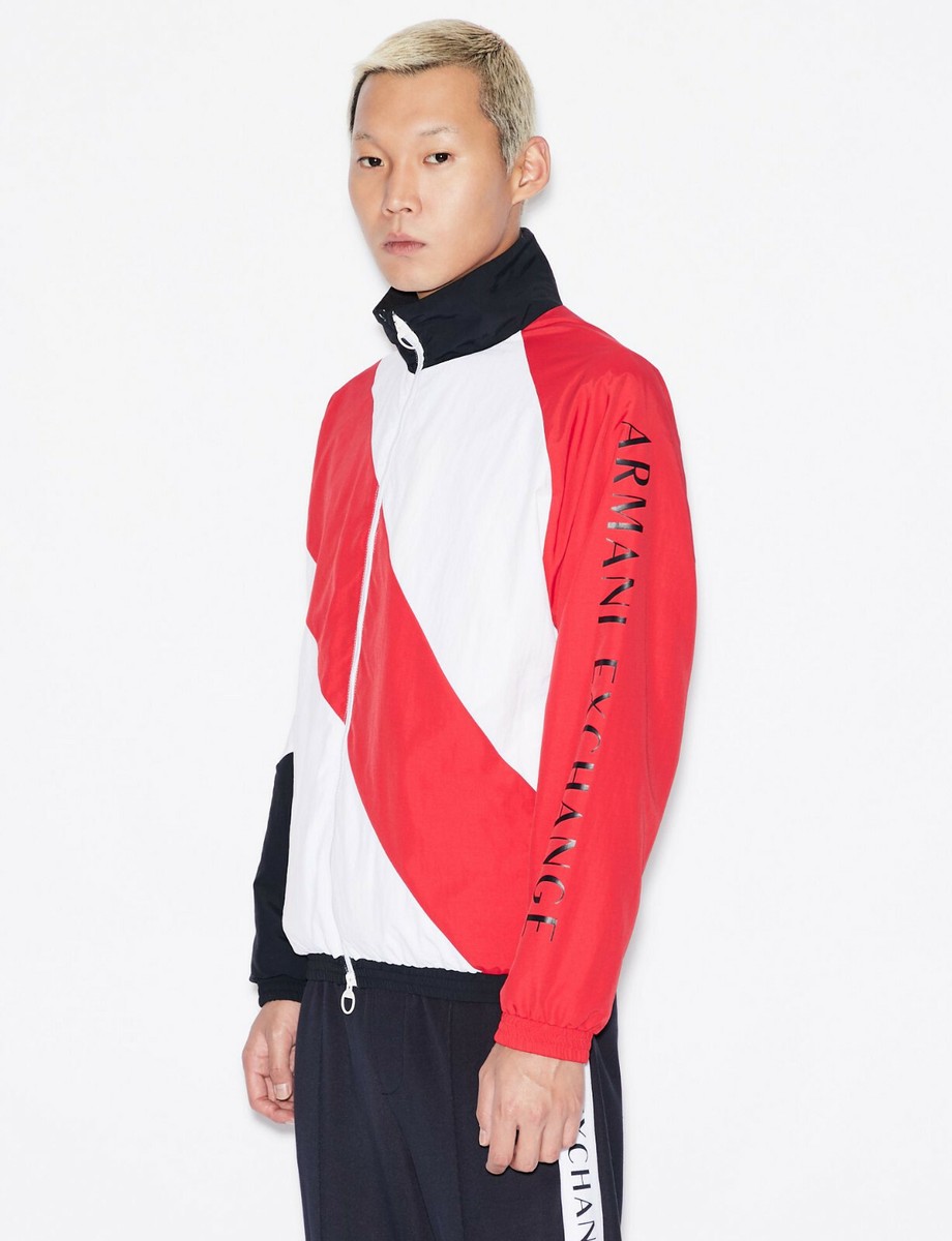 ジャケット・アウター Rare 00's Armani Exchange Wool Blouson Armani Exchange Men's Allover Jacquard AX Jacket, D. Navy