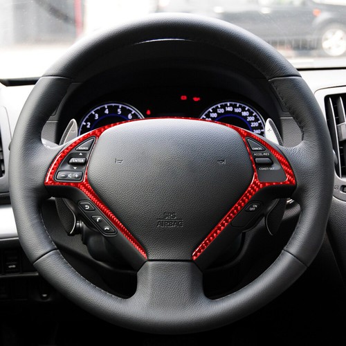 Red Carbon Fiber Steering Wheel Button Frame Cover Trim For Infiniti G37 2010-13 - Picture 7 of 12