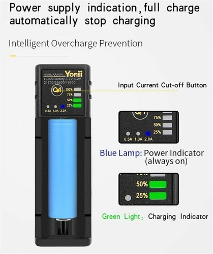 Caja Cargador USB Inteligente Batería Litio Ni-MH AA/AAA/21700/26650/16340 Ranura Única - Imagen 5 de 12
