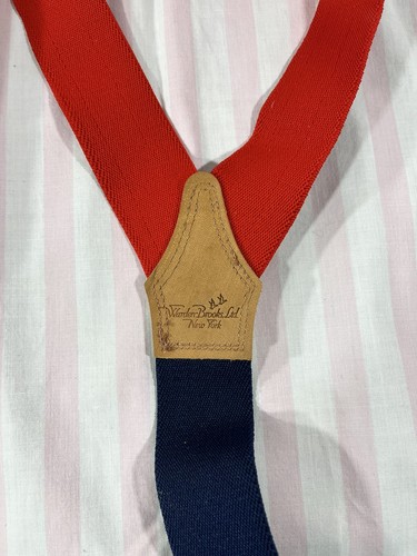 Vintage Warden Brooks New York Leather Braces Suspenders red blue apple - Picture 4 of 6