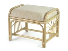 Handmade Rectangular Ottoman Stool Krit Pouf Rattan Wicker w/ Cushion, Natural