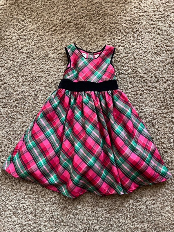 OSH KOSH Party Dress ~ Size 5 ~ Red Pink Green Plaid ~ Festive Wedding