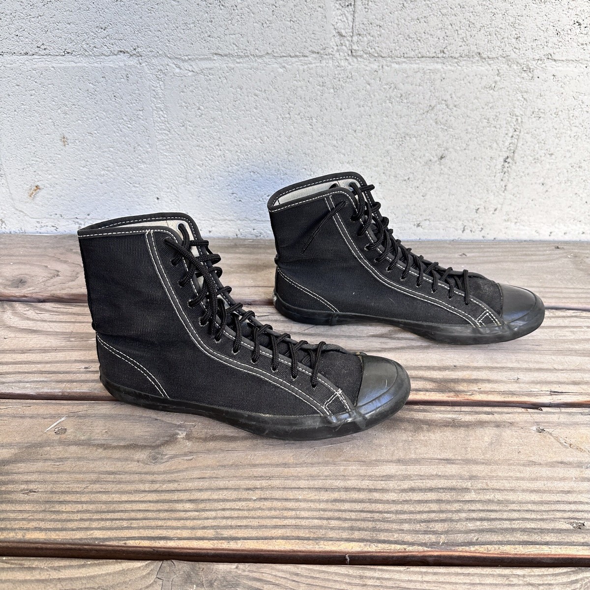 VTG 1940s Converse Chuck Taylor Black Canvas Hi Top WWII Military Shoes M 