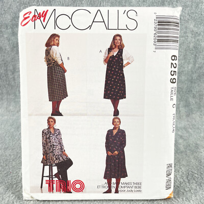 McCalls 6259 Maternity Jumper Dress Tunic and Pants Misses 10 14 Sewing Pattern