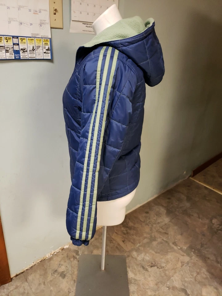 Abrigo con Capucha Cremallera Completa Reversible Adidas Niñas Talla L Bolsillos Azul Verde UNISEX Foto 4 de 4