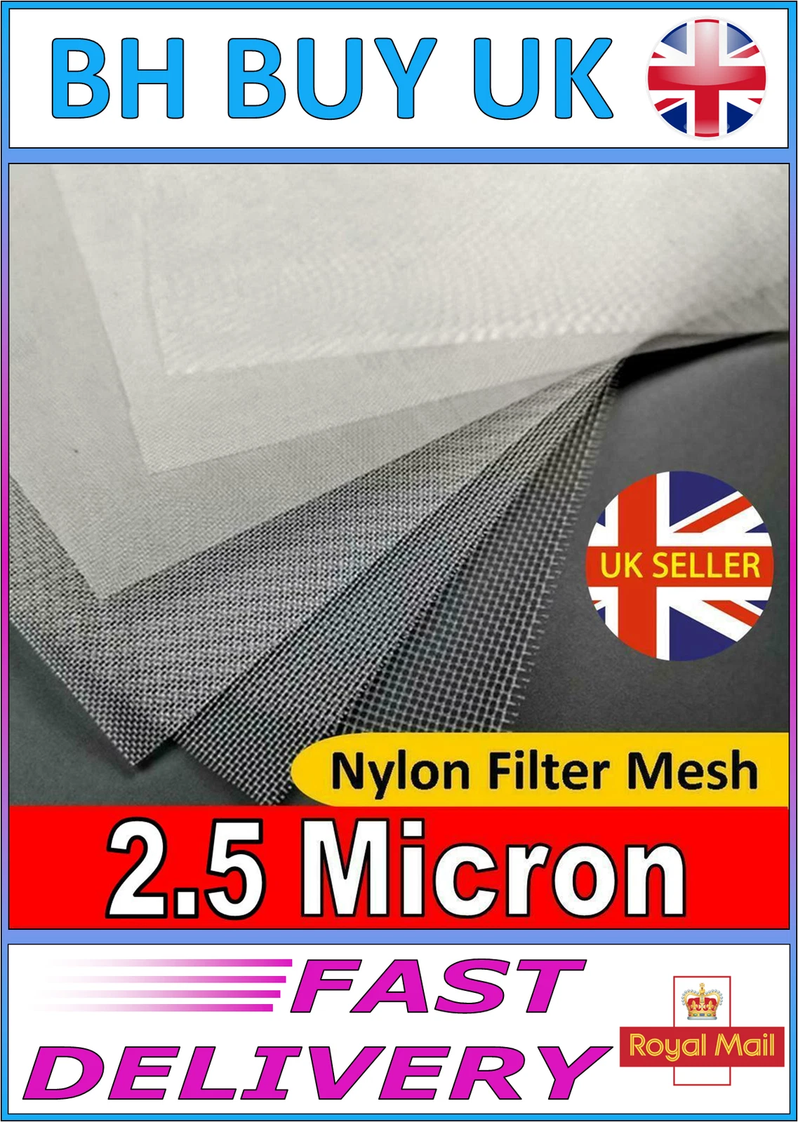 2.5 MICRON NYLON MESH 20cm x 20cm, SIEVE, FILTER, SCREEN, STRAINER, FOOD GRADE