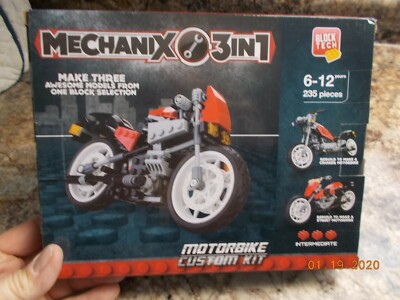 Unopened Block Tech Mechanix 3 in 1 Motorbike Custom Kit, 235 Pieces, ages 6-12